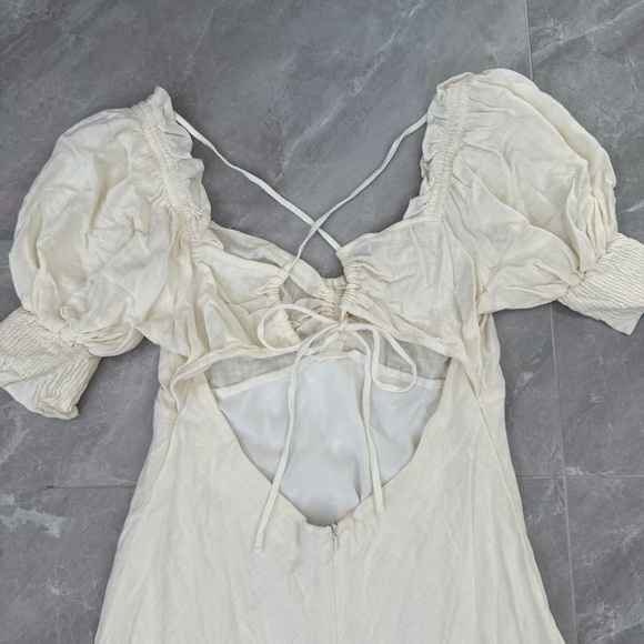 Women’s Topshop Ruched Front Tea Dress Puff Sleeves Linen Blend Size 10 - Picture 10 of 16